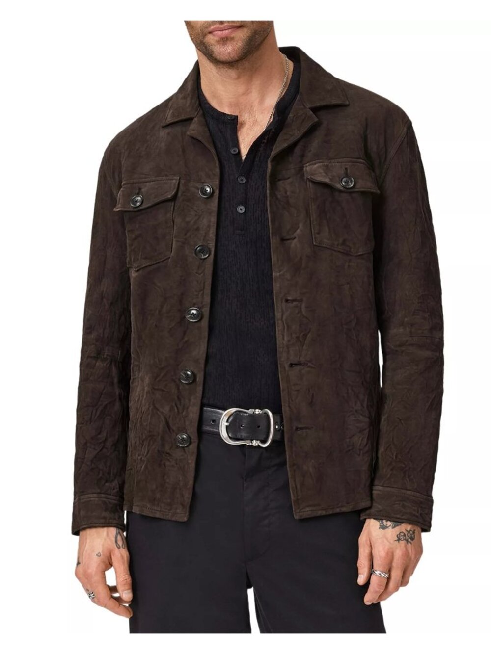 NWT John Varvatos Jesse Leather Shirt Jacket with Buttons Espresso Size 48